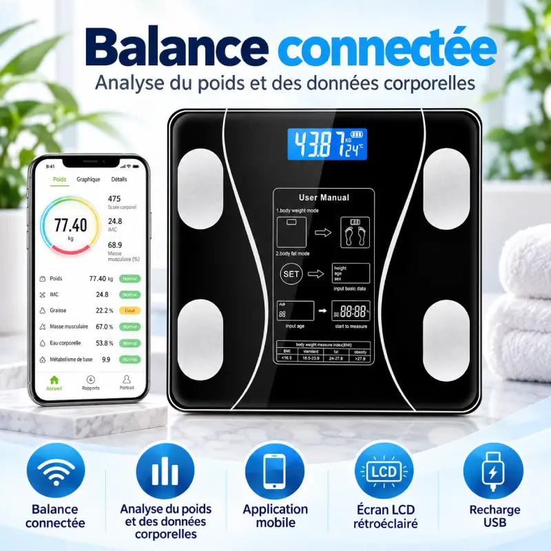 Balance Connectée Intelligente avec Analyse Corporelle & Application Mobile — photo 2